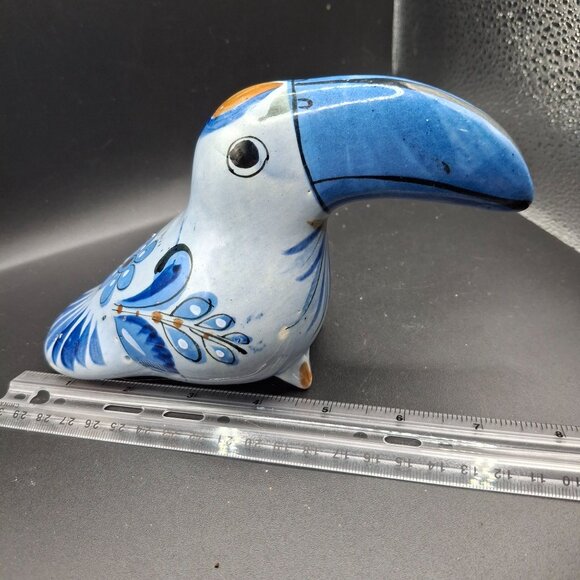 Ken Edwards Ceramic Toucan Figurine Hand-Painted Blue & White Floral Design - Picture 8 of 8
